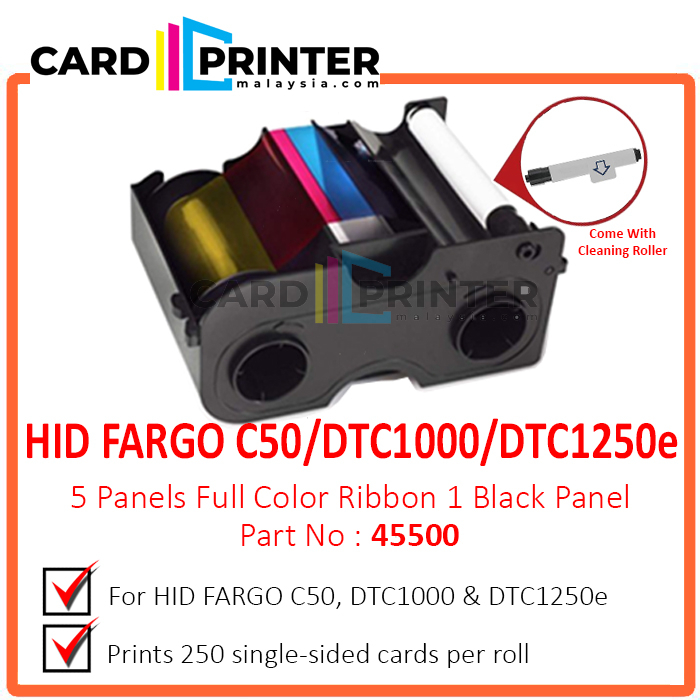 EZ YMCKO HID FARGO C50/DTC1000/DTC1250e PRINTER CARD ID RIBBON ...