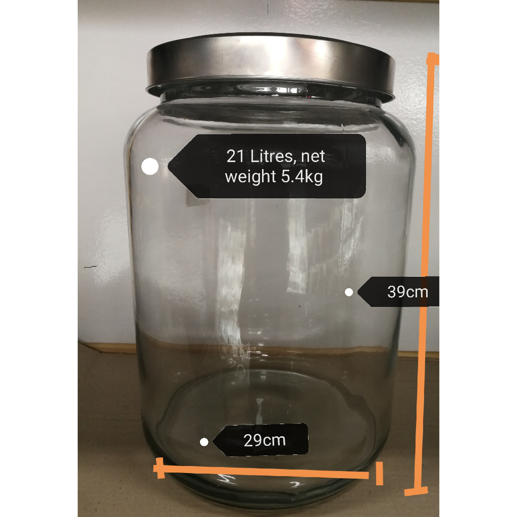 RARE! GLASS Container 21 litres aluminium cap/Balang kaca 21 litres