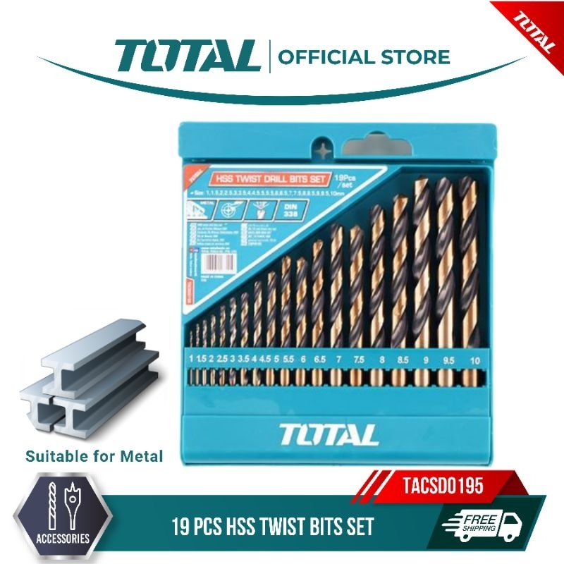 Total HSS Twist Drill Bits Set (19 Pcs) TACSD0195 | Shopee Malaysia