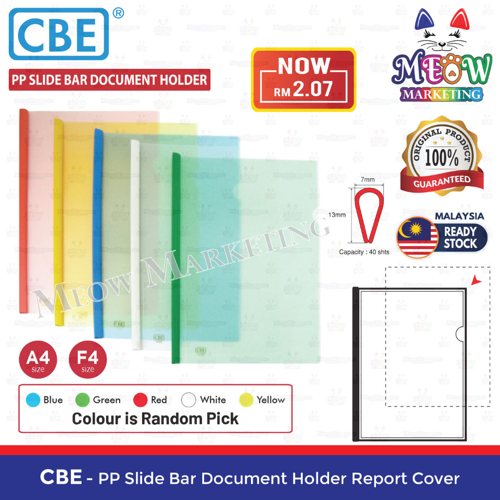 CBE PP Slide Bar Document Holder Report Cover - A4 (9005) / F4 (9006 ...