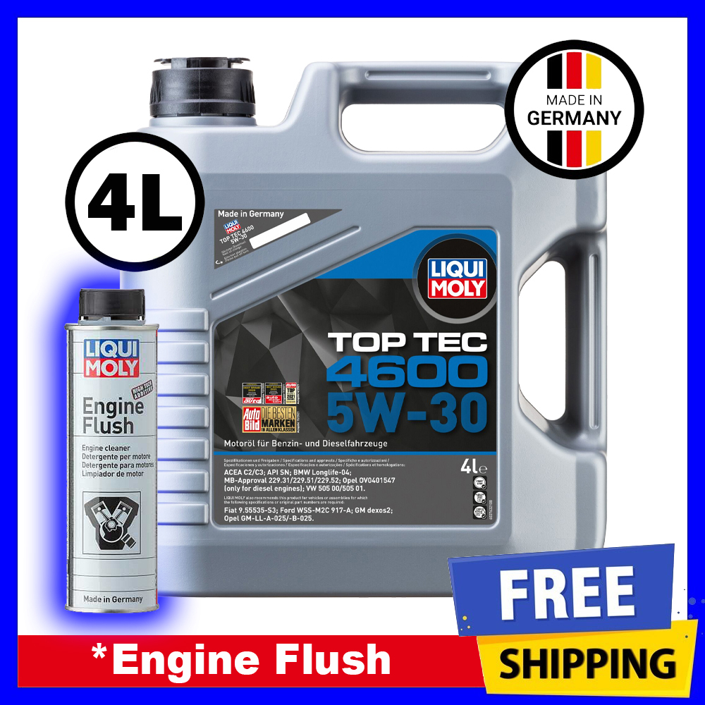 LIQUI MOLY Fully Synthetic Engine Oil TOP TEC 4600 5W30 (4L/5L) 5W-30 + Option Oil Filter &amp; Engine Flush