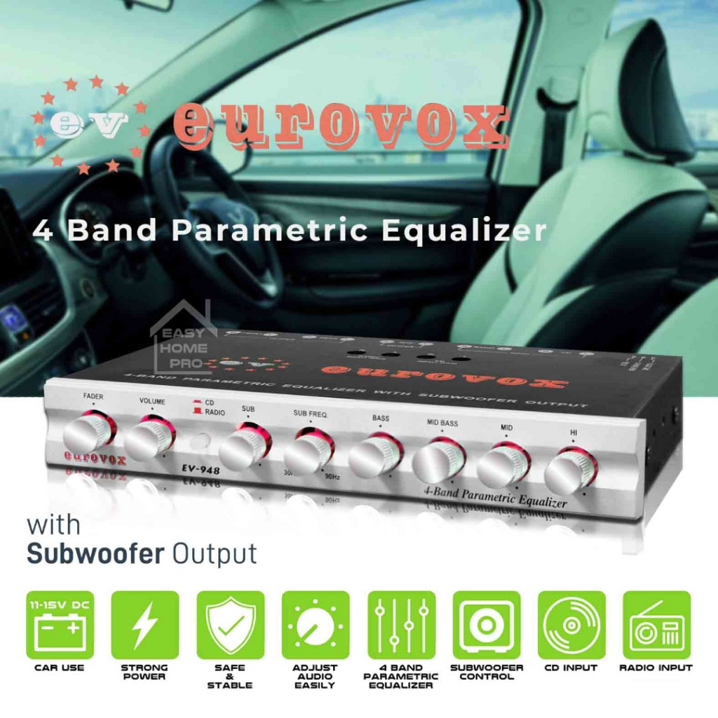 EUROVOX EV948 4Band Car PreAmp Car preamp 4band Parametric Preamp