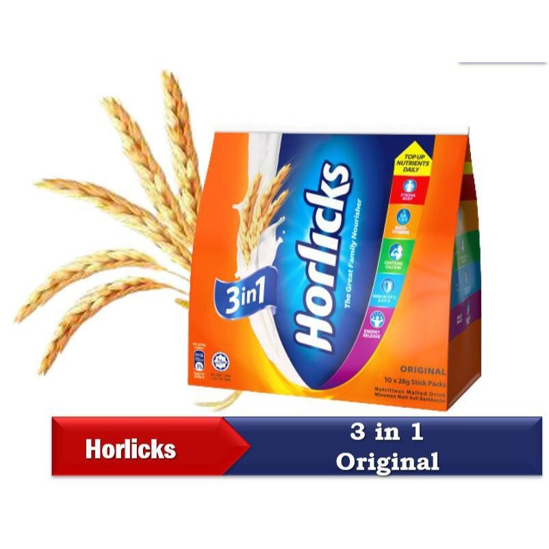 HORLICKS 3 IN 1 NUTRITIOUS MALTED DRINK ORIGINAL/CEREAL 10 X 28G ...