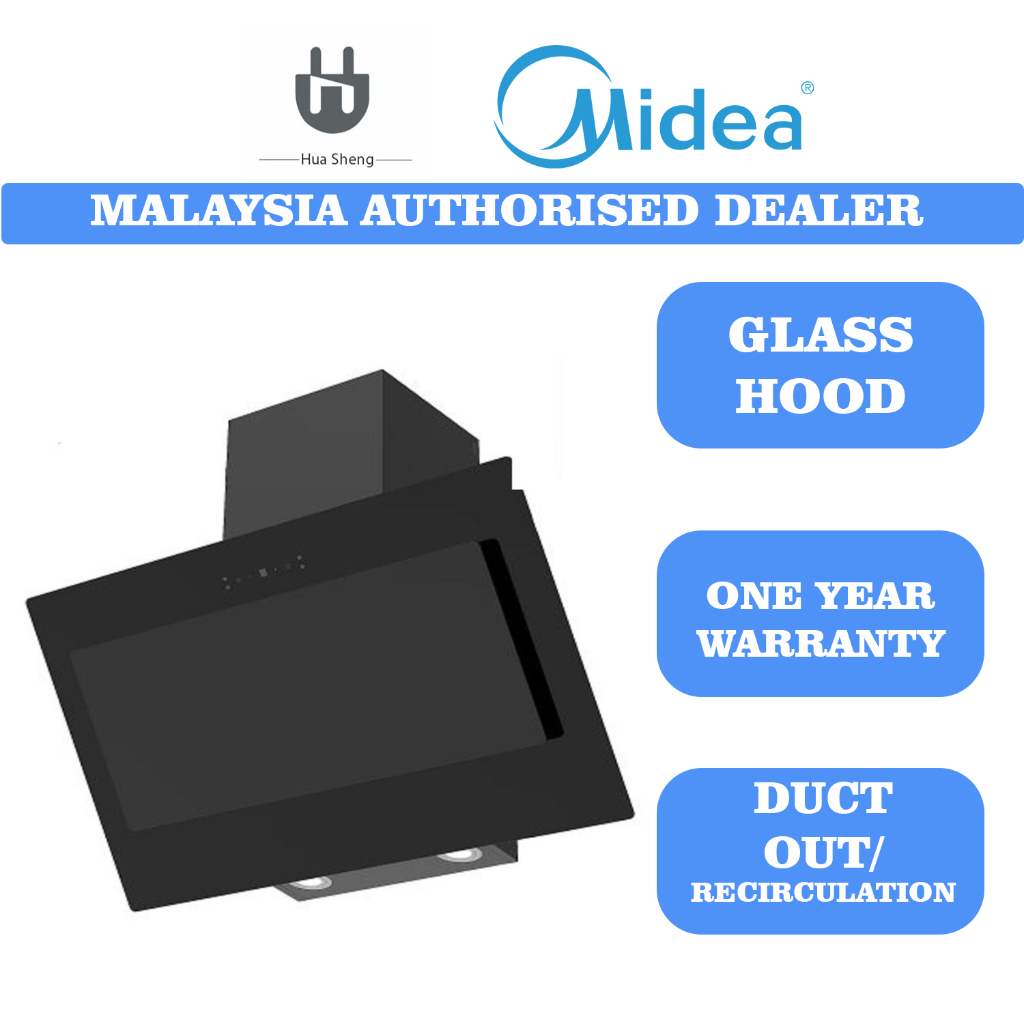 MIDEA Cooker Hood Dapur Gas Stove Cooker MCH90J82 SLANTED GLASS HOOD