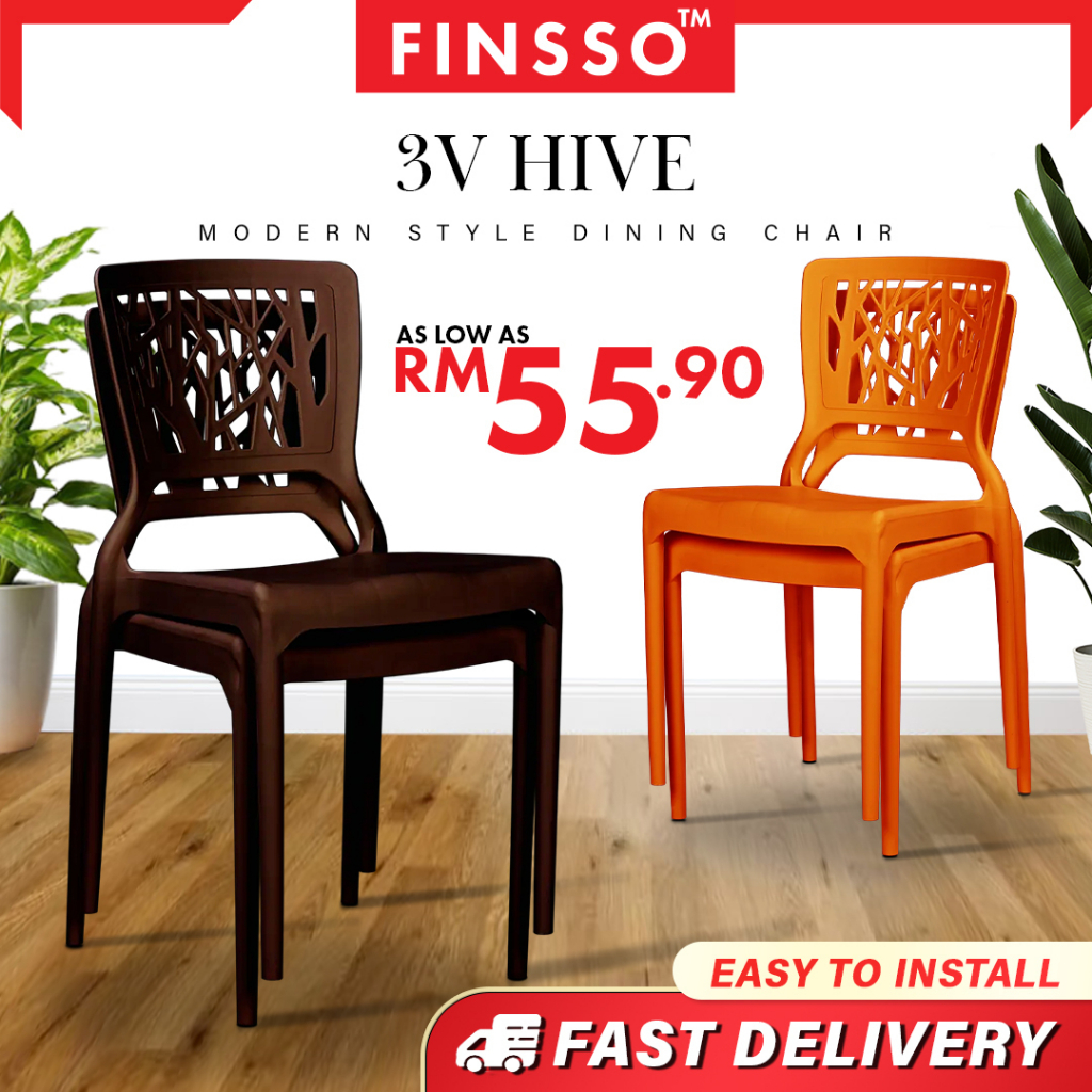 FINSSO 3V Modern Stackable Dining Plastic Chair / Office Chair