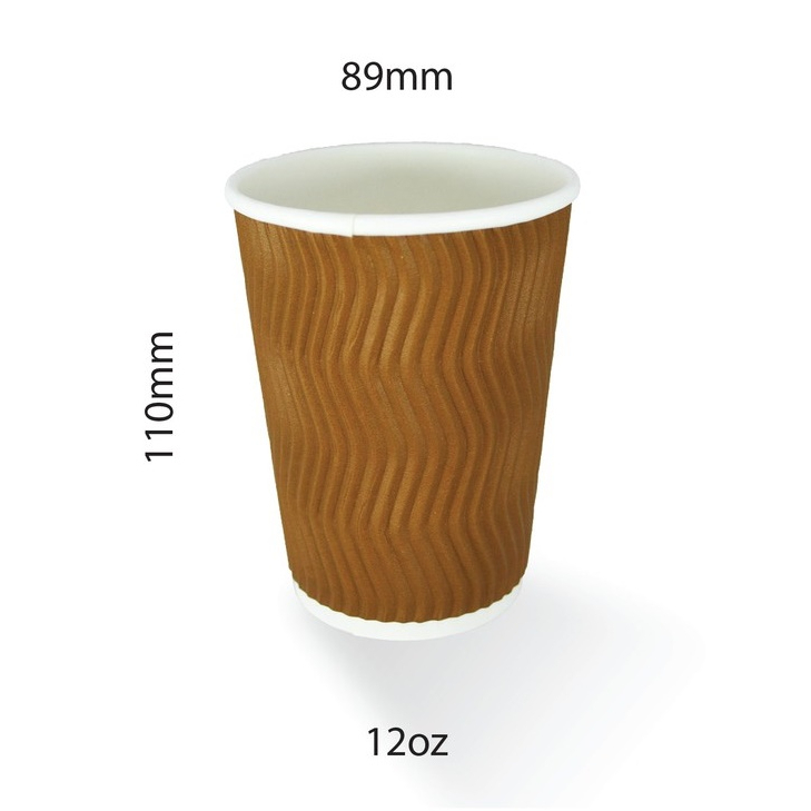 8oz & 12oz☕ Ripple Wall Brown Paper Hot Cup With Lid / Cawan Kertas ...