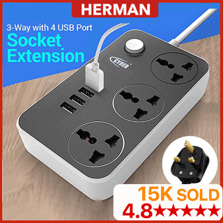 HERMAN - 4 USB Port 3 Universal Power Strip Extension Plug Power Socket Electric Sockets Elektrik Soket Cords (USB C *)