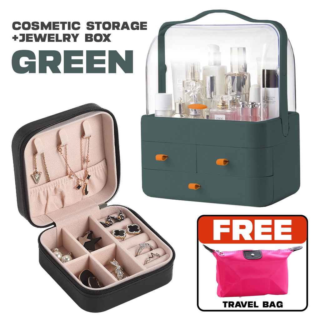 3 Layer Luxury Makeup Storage Box with Handle Cosmetic Organizer