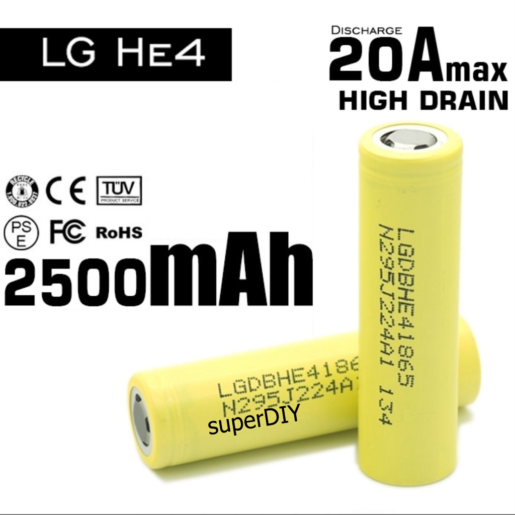 Original LG HE4 2500mAh (20A) 18650 High Drain Rechargeable Battery for ...