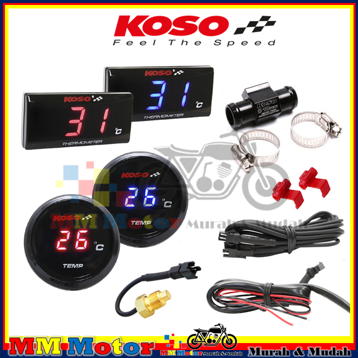 KOSO WATER TEMPERATURE METER WITH SENSOR FREE ADAPTER ORIGINAL TAIWAN ...
