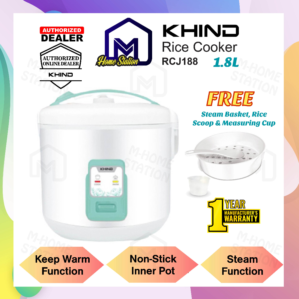 Khind Jar Rice Cooker 1.8L Non-Stick Inner Pot with steam RCJ188 ...