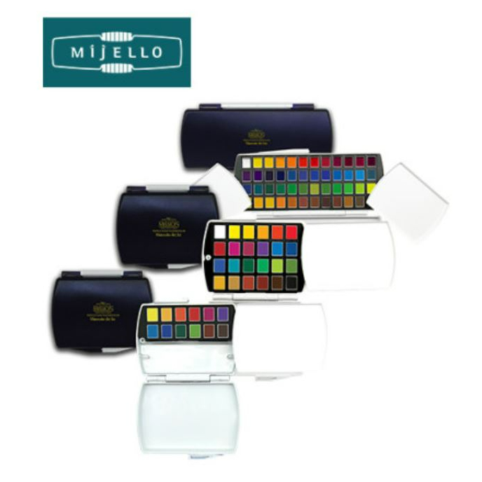 Mijello Gold Class Mission - Set di 3 bicchieri per acquerello, 12, 24, 48 colori, 3 tipi (MPW-1224