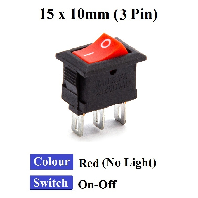 15 x 10mm Mini Square Rocker Switch 2Pin / 3Pin ON OFF Switch 3A 250V ...