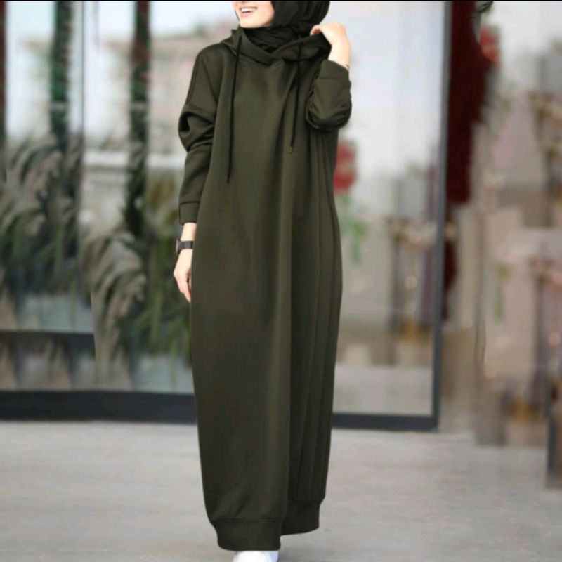 HOODIE DRESS WOMEN LONG SLEEVE THIN FLEECE LONG HOODIE LABUH Shopee Malaysia