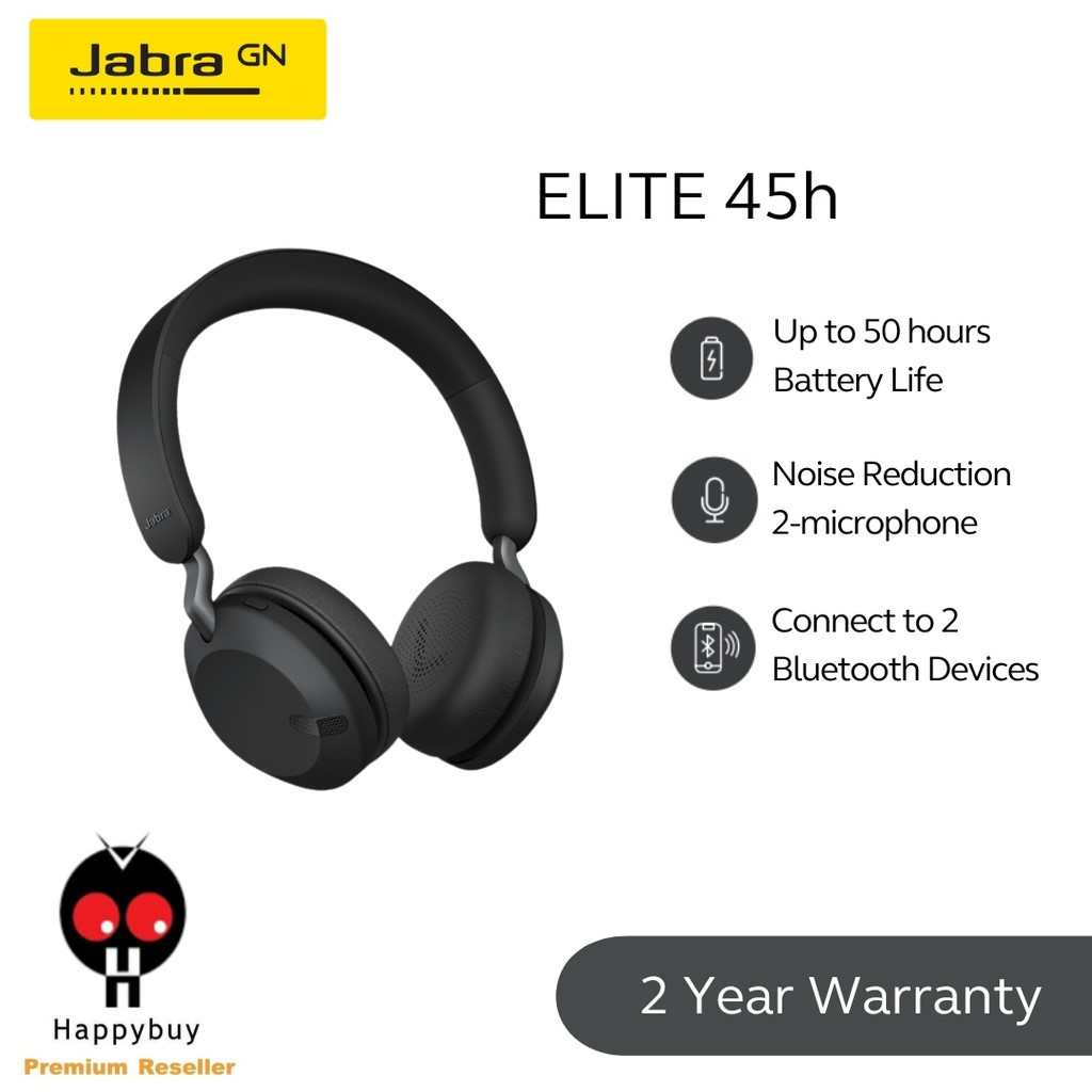Jabra Elite 45h On-ear wireless headphones - Passive noise-cancellation ...
