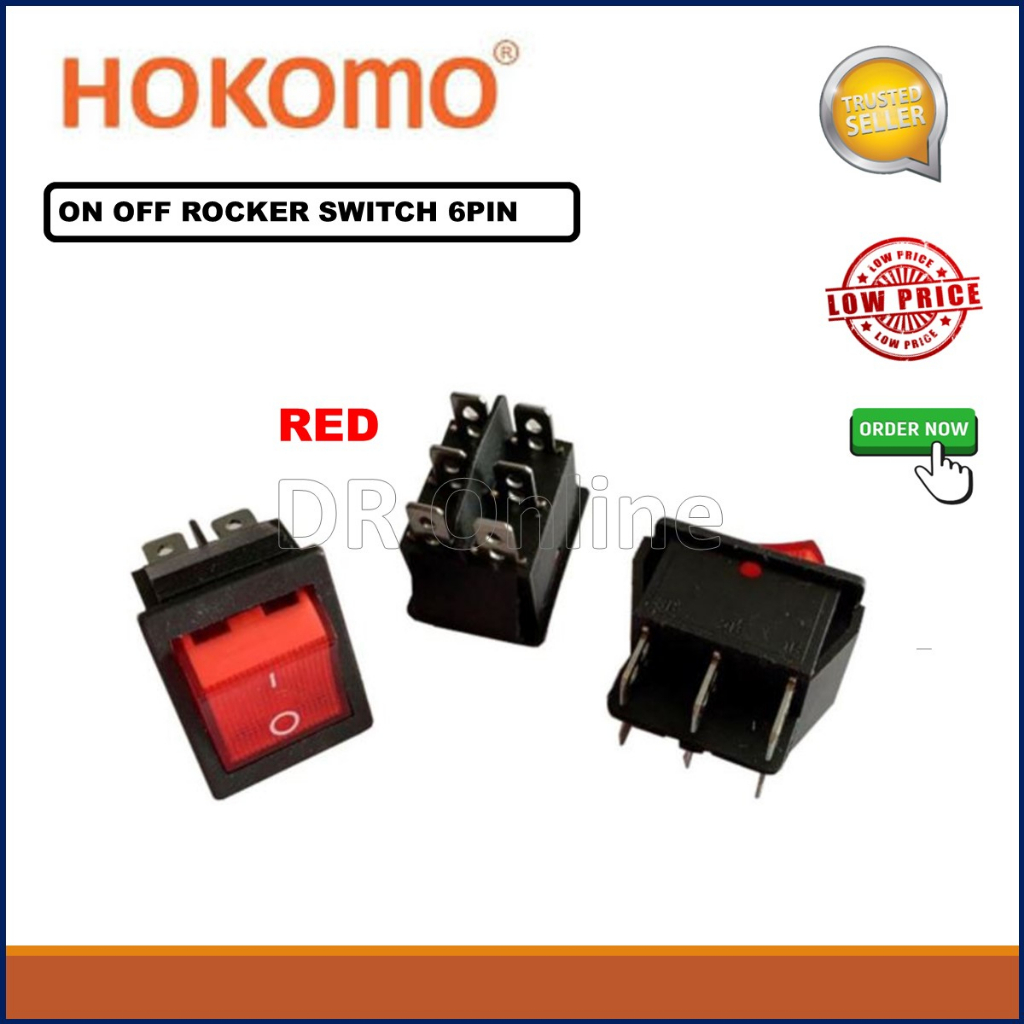 Rocker Switch 6 Pin / 3 Pin On /Off (Red / Yellow / Green/ Blue/ Black ...