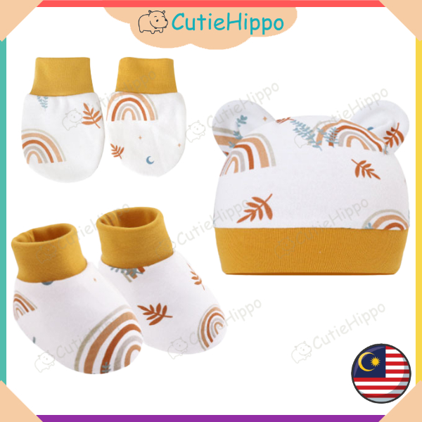 (Cartoon) Newborn Baby Hat Mitten Booties Set Infant Beanie Cap Kain ...