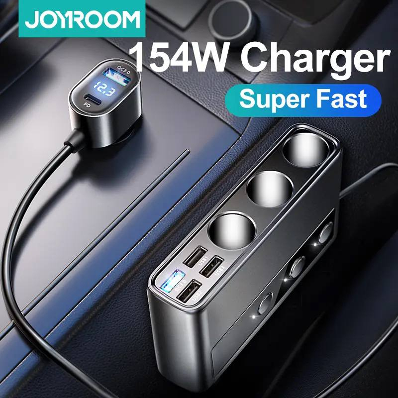 Joyroom JR-CL06 154W 9 in 1 Multi Port Car Charger Adapter PD 3 Socket  Cigarette Lighter Splitter Charge