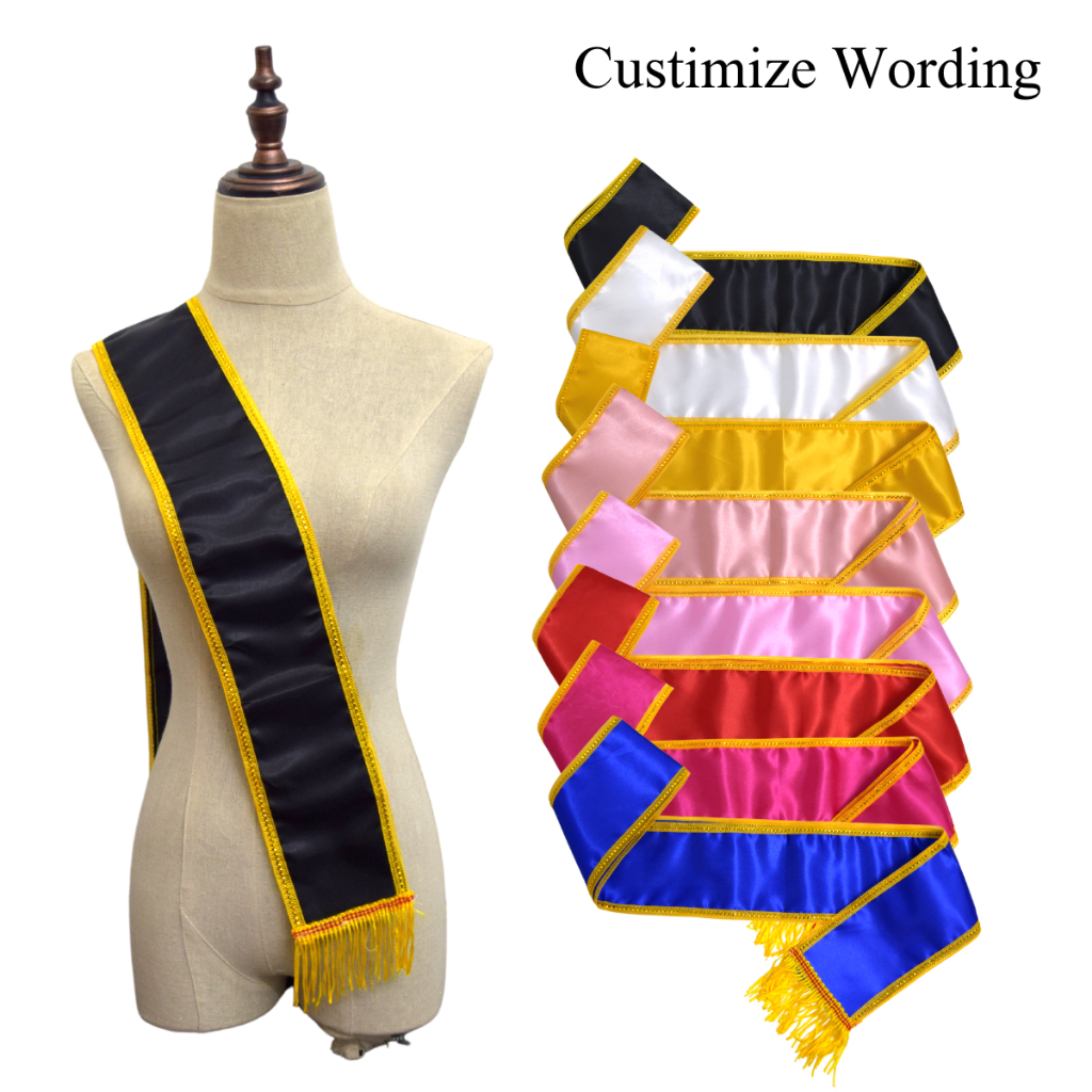 Kain Selempang Custom Sash Gold Trim Custom Selempang Add on Wording Or ...