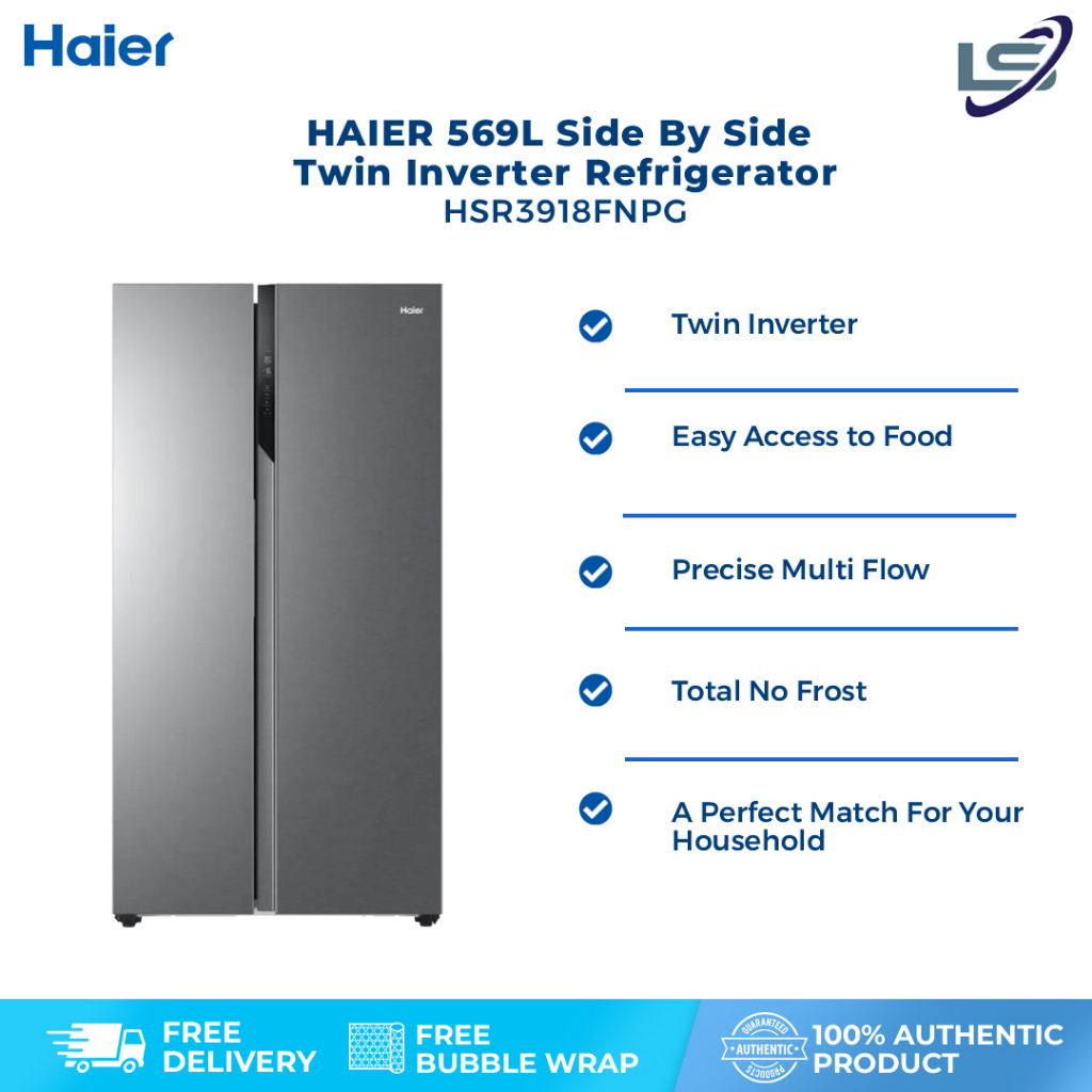 HAIER 569L Side By Side Twin Inverter Refrigerator HSR3918FNPG No