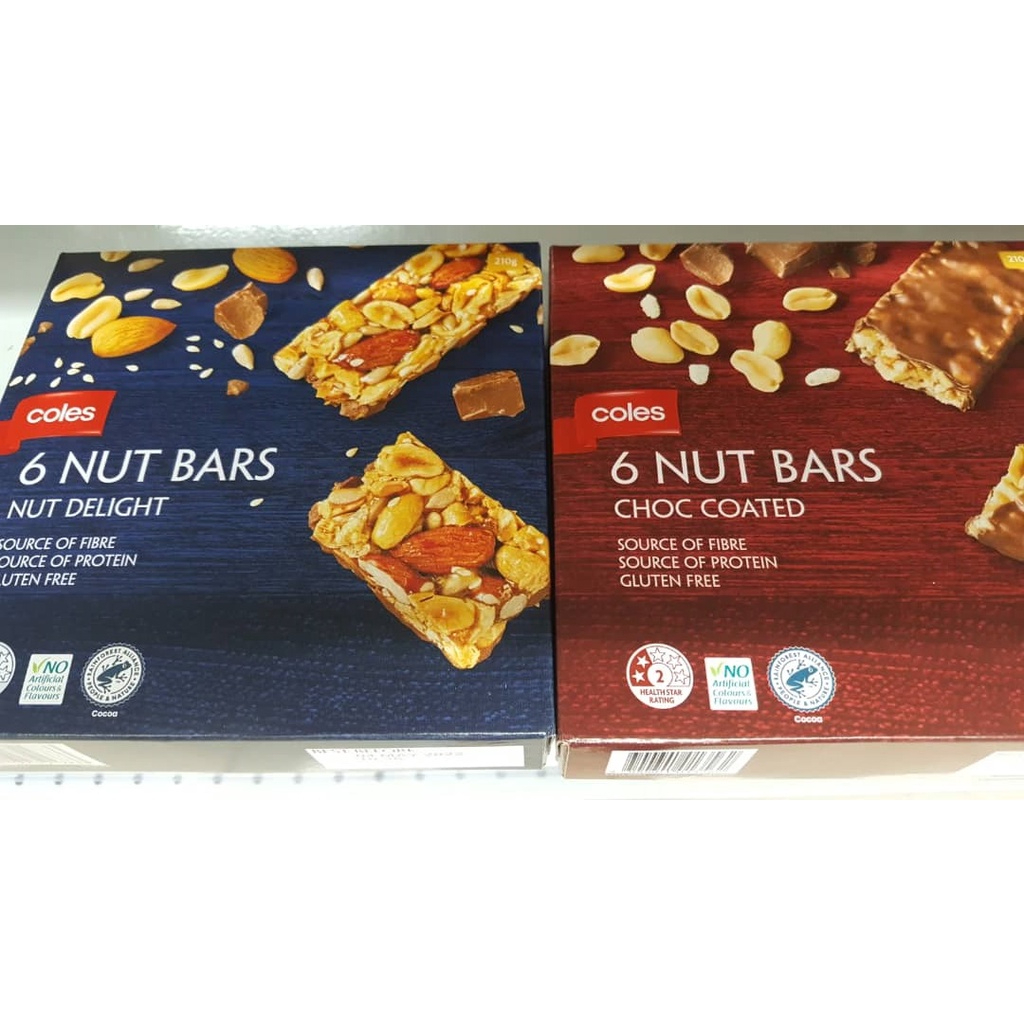 Coles 6 Nut Bars Gluten Free Snack Bars Breakfast Bars 6 Bars in a pack