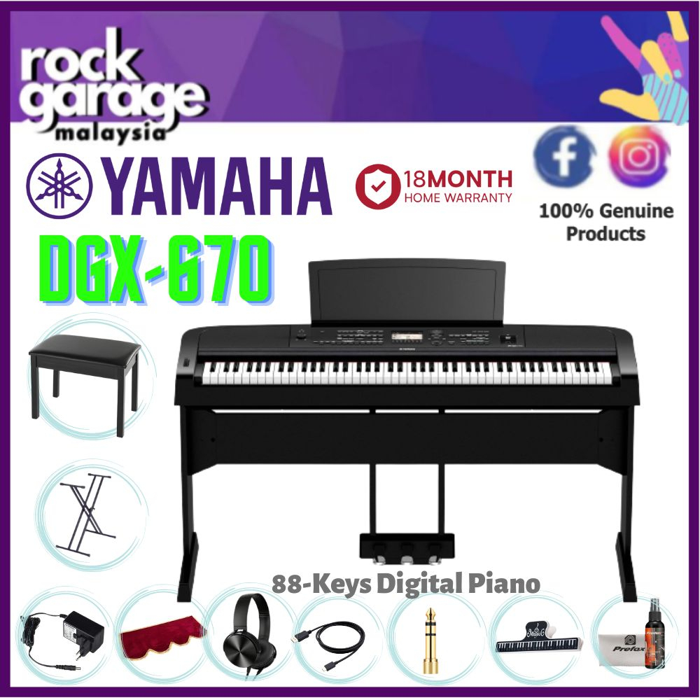 Yamaha DGX670 Digital Piano With Piano Bench, Dust Cover, Headphone