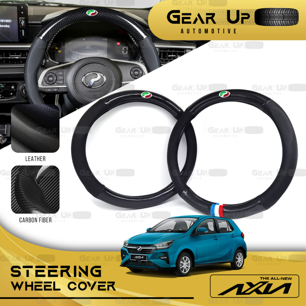 [𝐒𝐓𝐄𝐄𝐑𝐈𝐍𝐆 𝐂𝐎𝐕𝐄𝐑] Perodua NEW AXIA 2023 2024 Carbon Fibre Leather