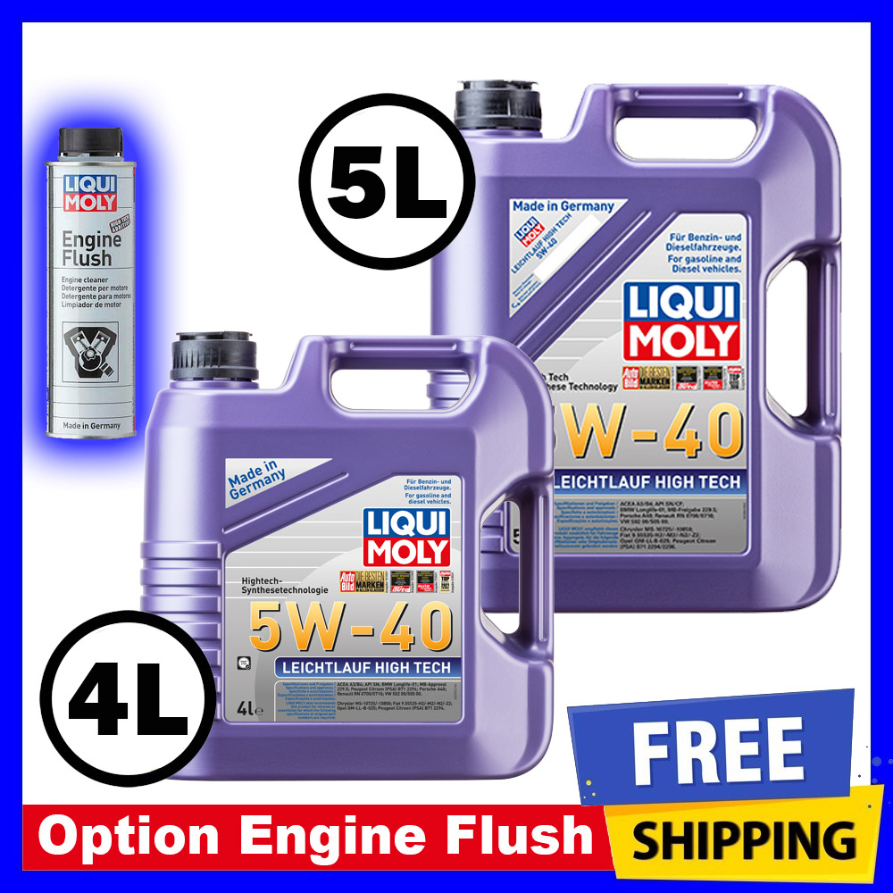 Liqui Moly LEICHTLAUF HIGH TECH 5W40 / 5W-40 (4L or 1Lx4, 5L) optional Engine Flush (2678) and Oil Filter