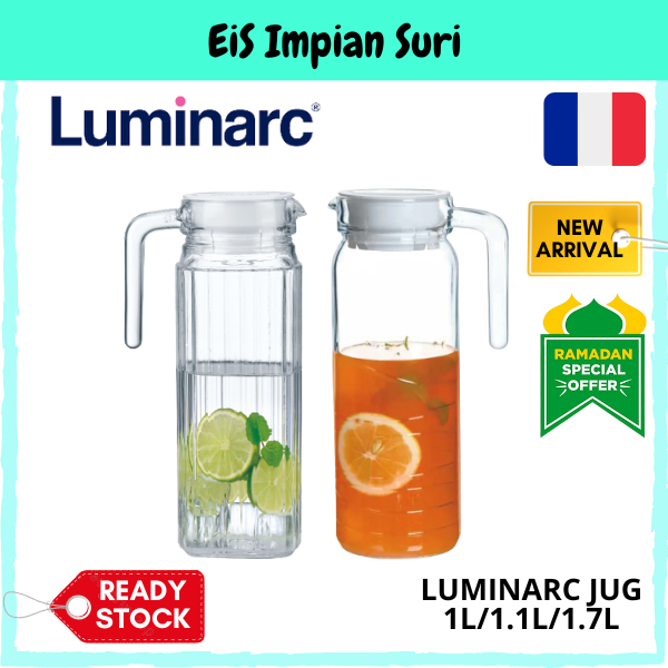 Ready Stock Luminarc Glass Jug With Lid Fridge Jug Glass Pitcher Glass Jug Juice 0923