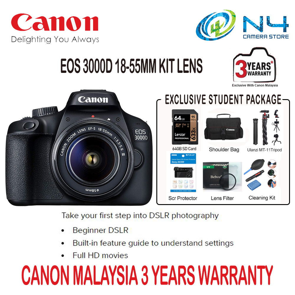 Canon DSLR 3000D With Kit Lens 1855mm [ Canon Malaysia 3 Tahun