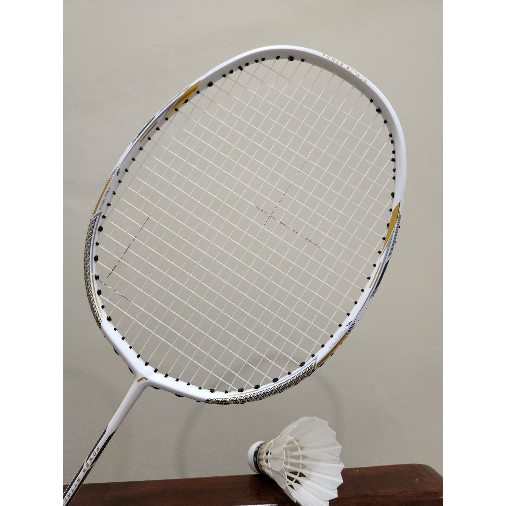 Flex Power Attack Badminton Racket with STRINGS and grip (4U) (White
