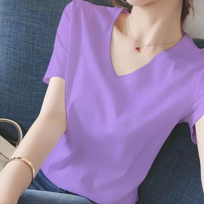 Sy968 Cotton V Neck T Shirt Womens Short Sleeved Sexy Top Slim Summer Embroidered Thin 1000