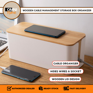 Cable Organizer Box with Wooden Lid - Neatly Manage Cables 