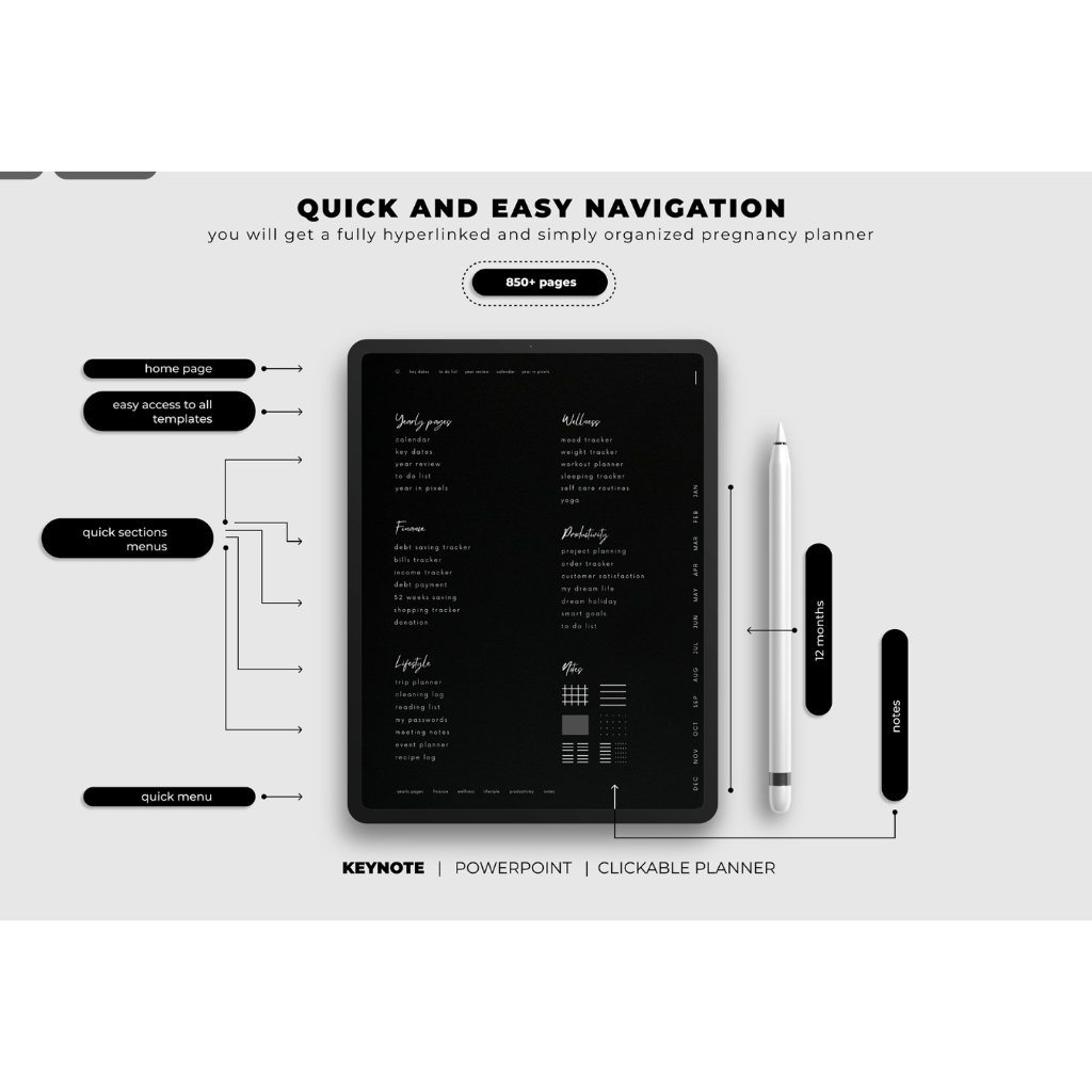 (SW)* 2023 VERTICAL Dark Digital Planner with Hyperlink tabs for ...
