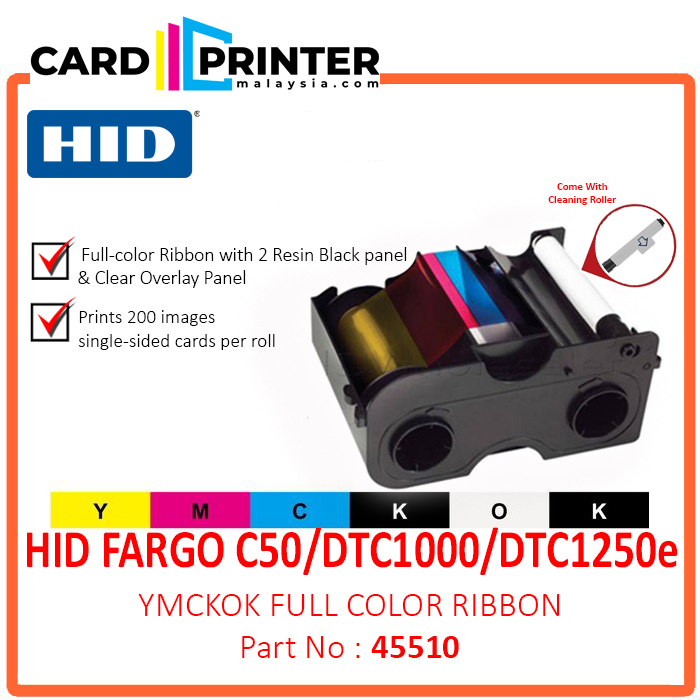 EZ YMCKOK HID Fargo DTC1000/DTC1250e Series Printer Card ID Ribbon ...