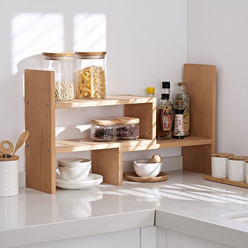 Adjustable Wooden Spice Organiser rack Rak rempah mudah alih rak