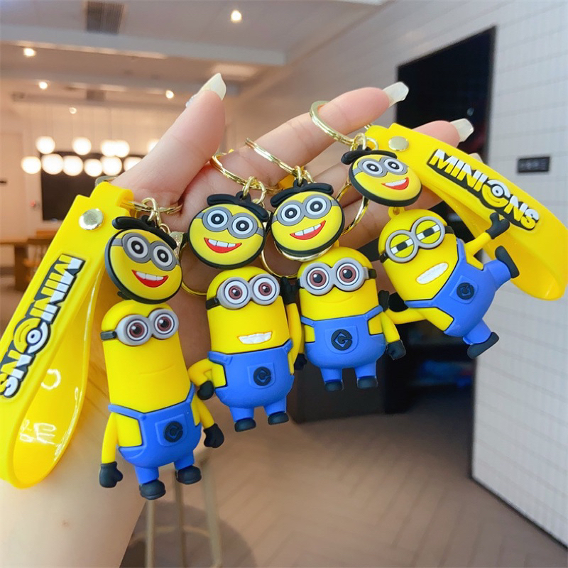 Minions keychain high quality key ring with lanyard cute cartoon design ...