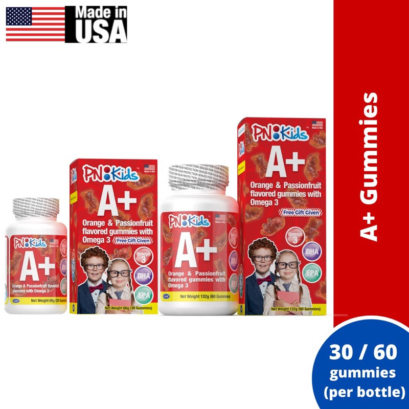 PNKids A+ with Omega 3 DHA + EPA benefits Orange & Passionfruit