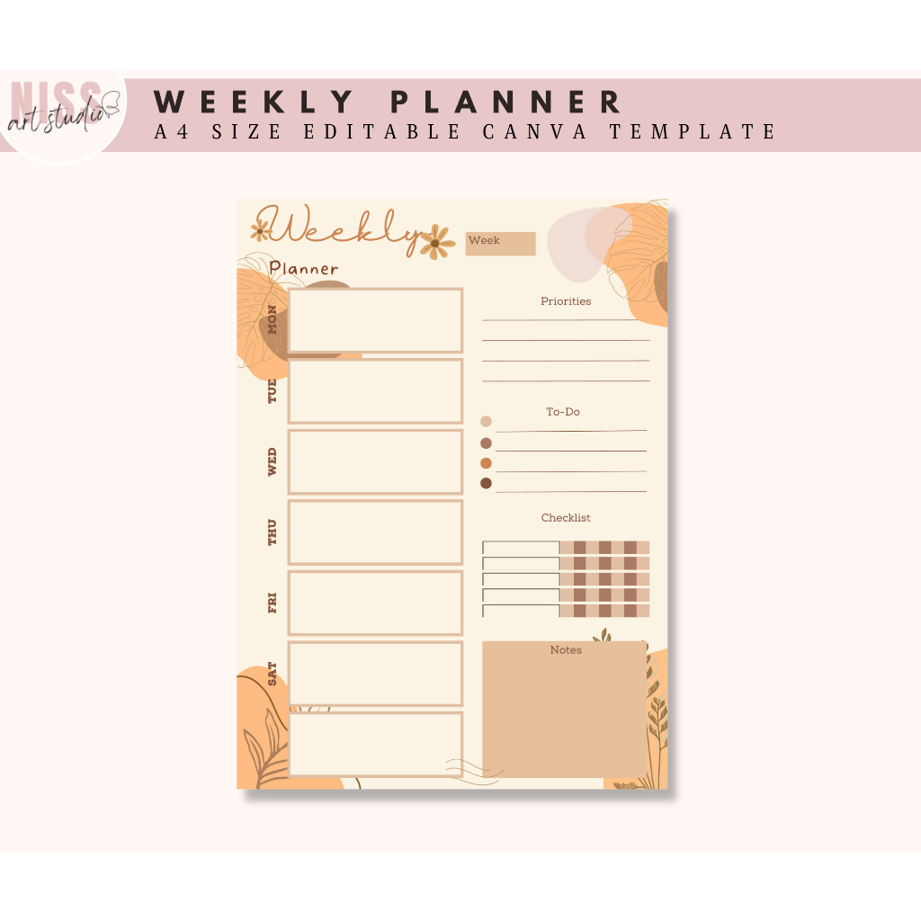 1x Editable Canva Template Weekly Planner Fully Editable Planner ...
