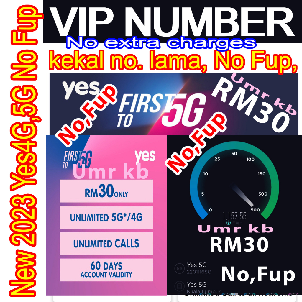 YES FT5G, 4G-5G UNLIMITED DATA( kekal no. lama, VIP no. + cALL Included ...