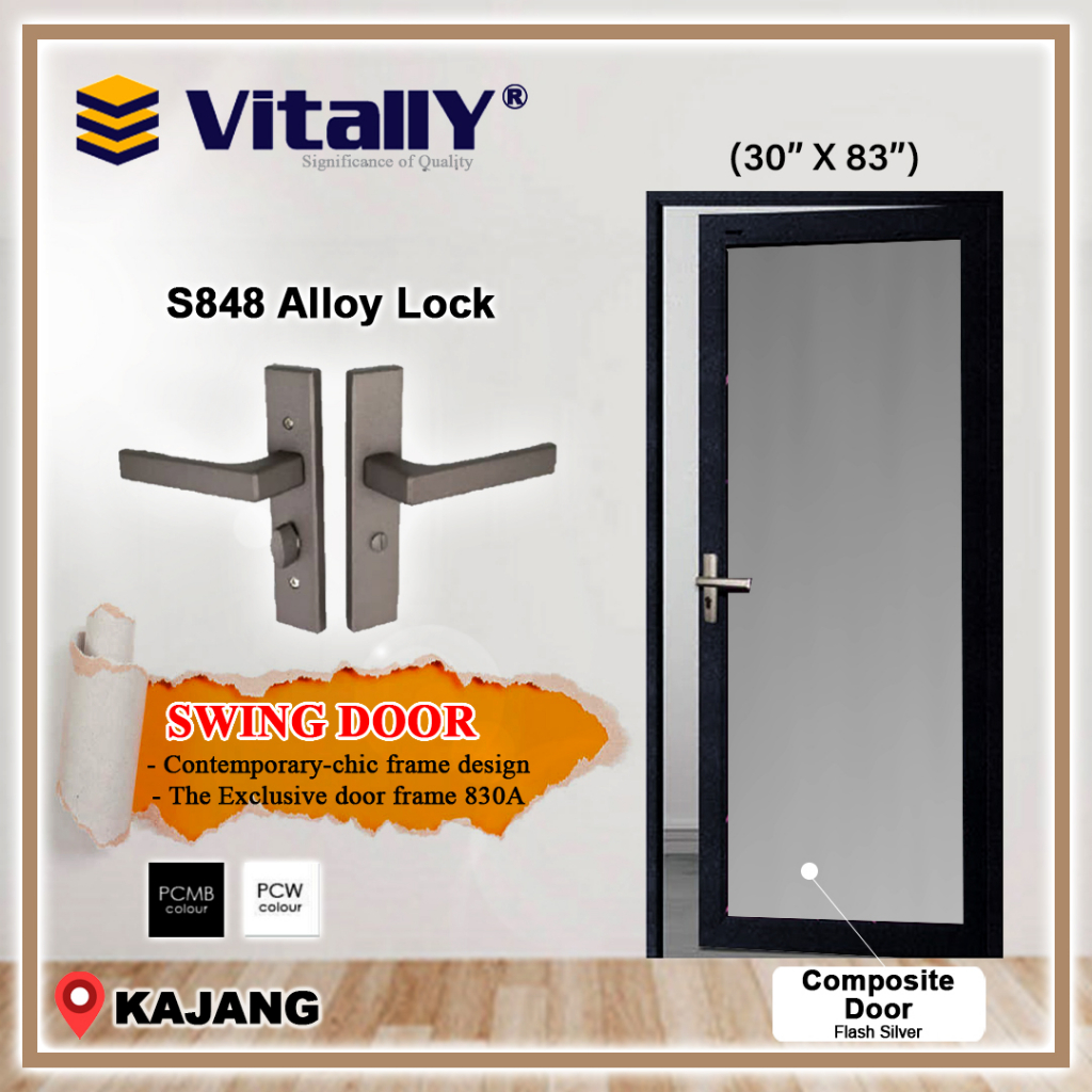 (Pre Order) Vitally 830A Swing Aluminium Door / Toilet Door / Pintu