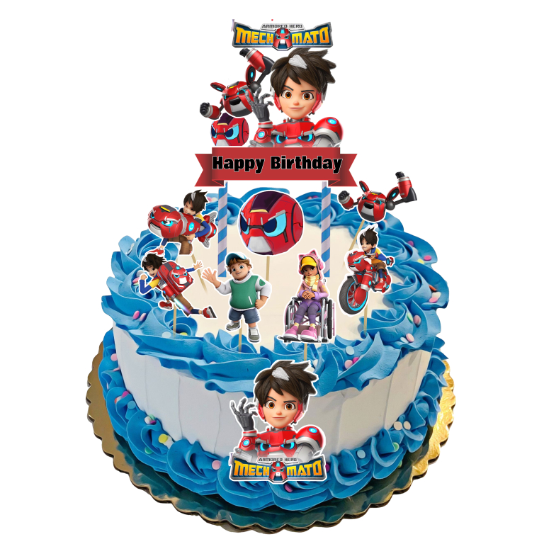 [CUSTOM NAME] Happy Birthday Cake Topper MECHAMATO Decoration Set Party ...