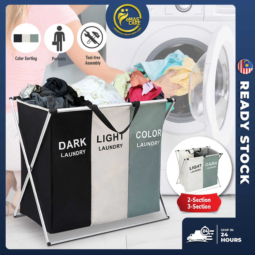 Foldable Dirty Laundry Basket Organizer Collapsible Three Grid Home