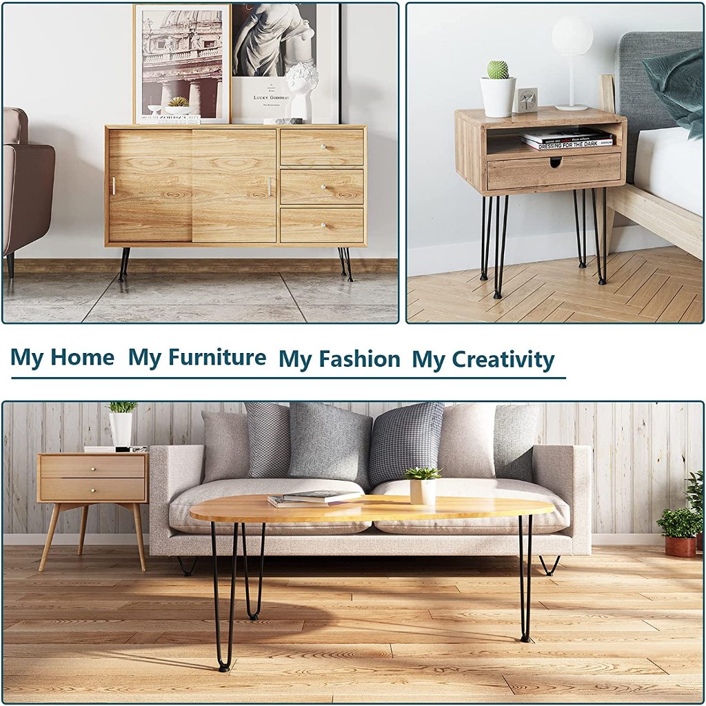 10 3-Rod Solid Metal Hairpin Legs (Set Of 4) Heavy Duty Black Furniture  Legs (900 Lbs), DIY Metal Legs Project With Rubber Floor Protector For