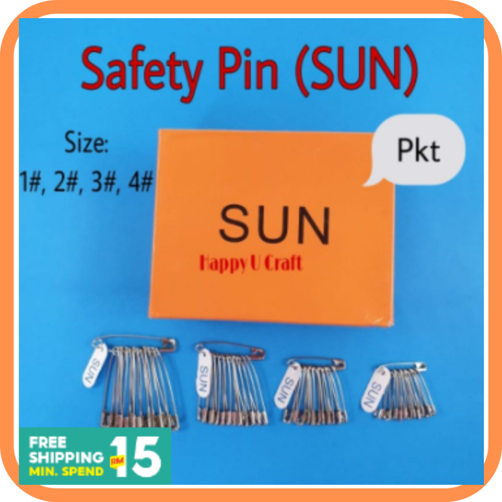 (Pkt) Sun Stainless Steel Safety Pin (1,2,3,4) / Pin Keselamatan