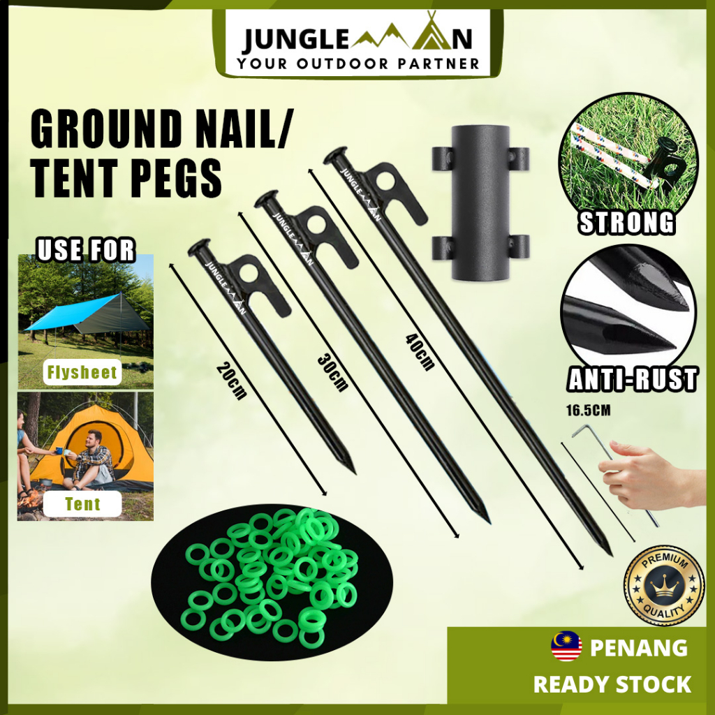 JUNGLEMAN Paku Khemah Camping Peg Besi 20 30 40cm Tent Peg Flysheet