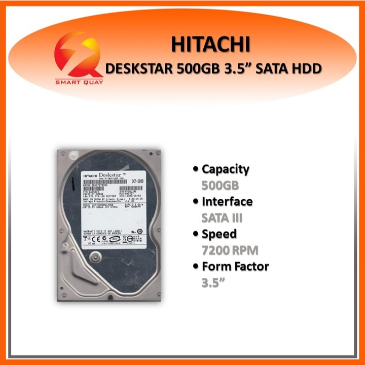HITACHI DESKSTAR 500GB 3.5” SATA DESKTOP HARD DISK/ HARD DRIVE HDD ...