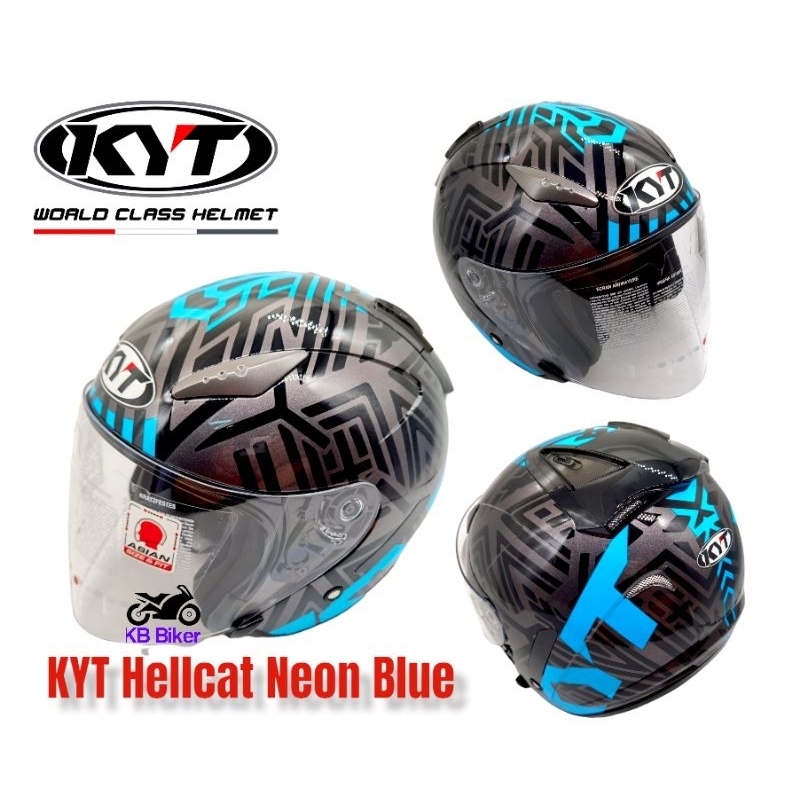 Helmet KYT Hellcat Neon Yellow Blue Red Open Face With Jpj Approved