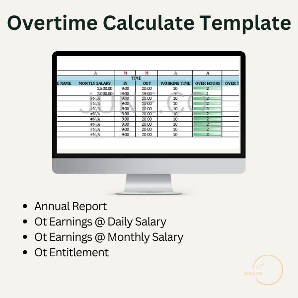 OVERTIME CALCULATE TEMPLATE OT TEMPLATE OVERTIME PAY SALARY WAGES ...