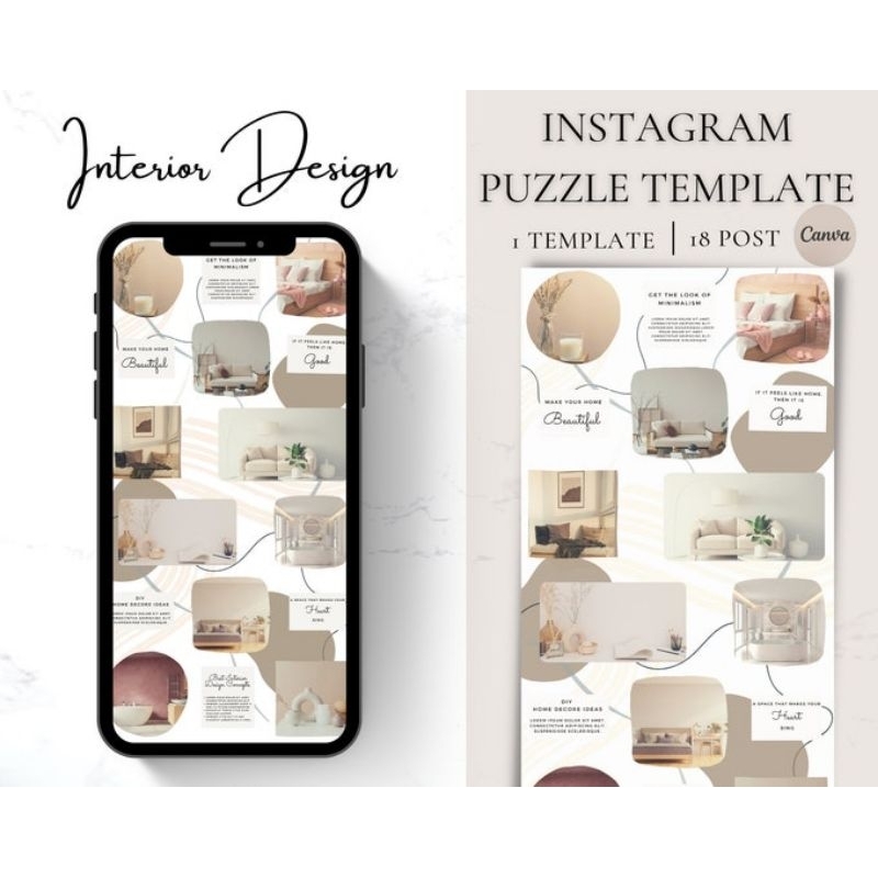 Interior Design Instagram Post Templates | Puzzle Feed Canva Template ...